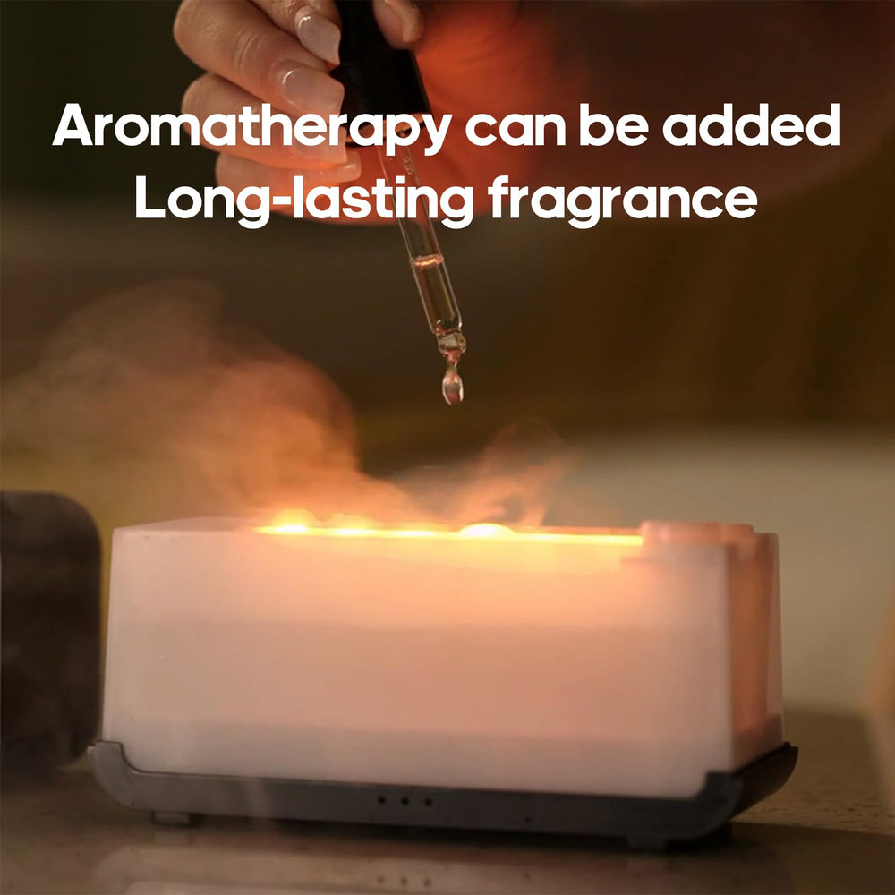 Cordless flame diffuser showing seven color options