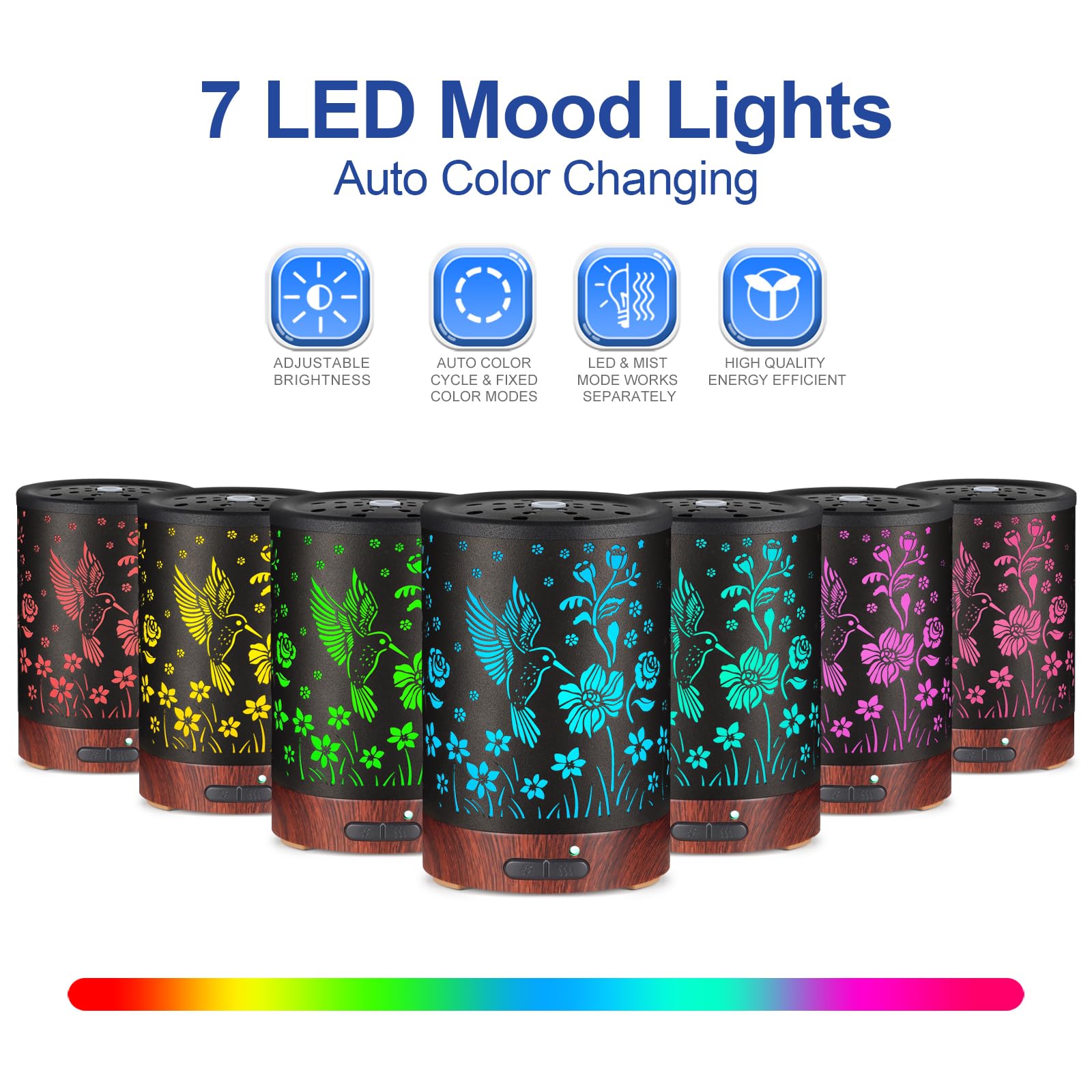 Tabletop diffuser displaying ambient lighting in living room