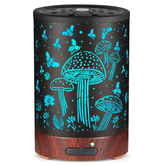 Mushroom and bee design essential oil diffuser with 7 color LED lights