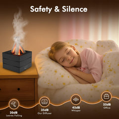 Diffuser on nightstand beside a cup and plant