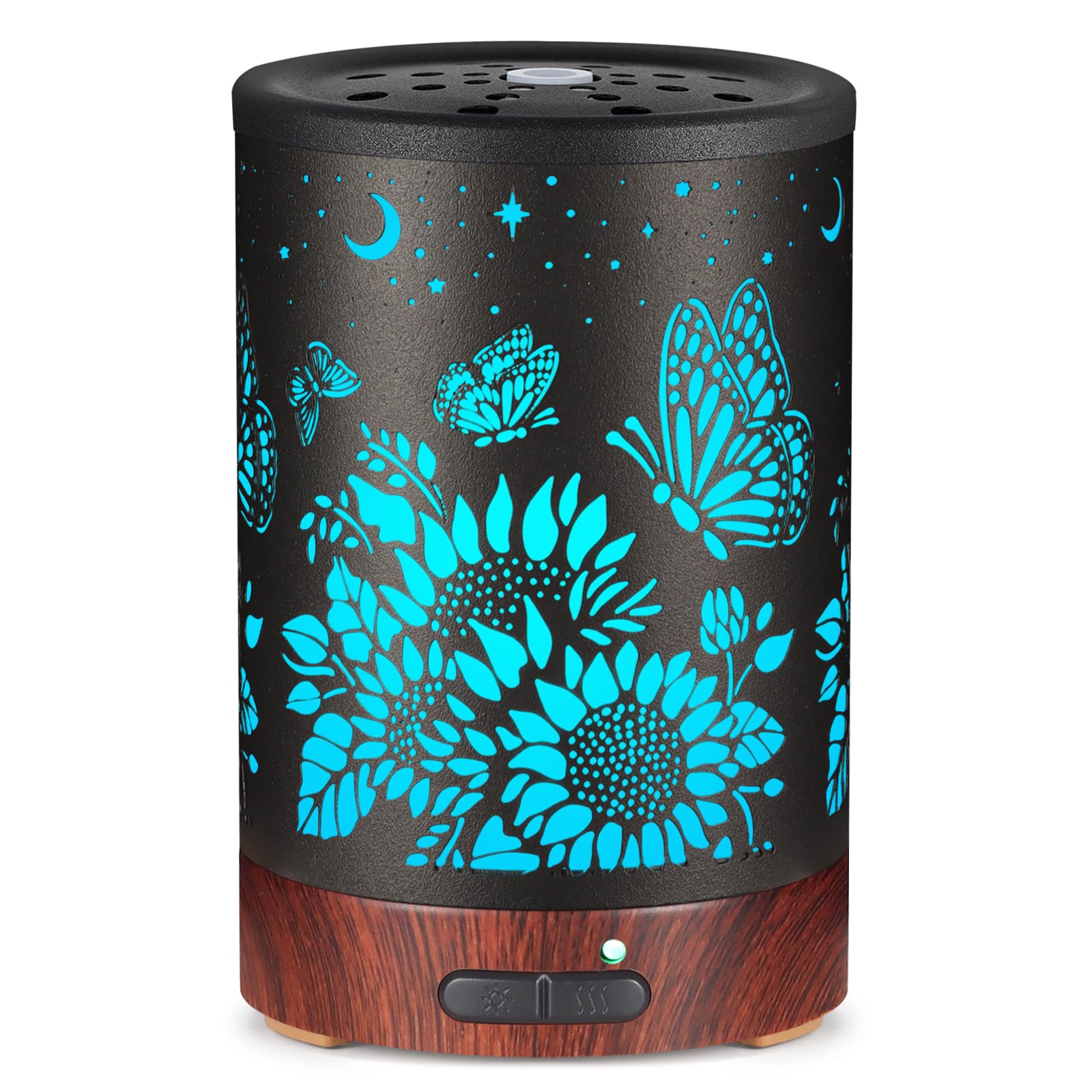 Essential oil diffuser with sunflower and butterfly motif - front view