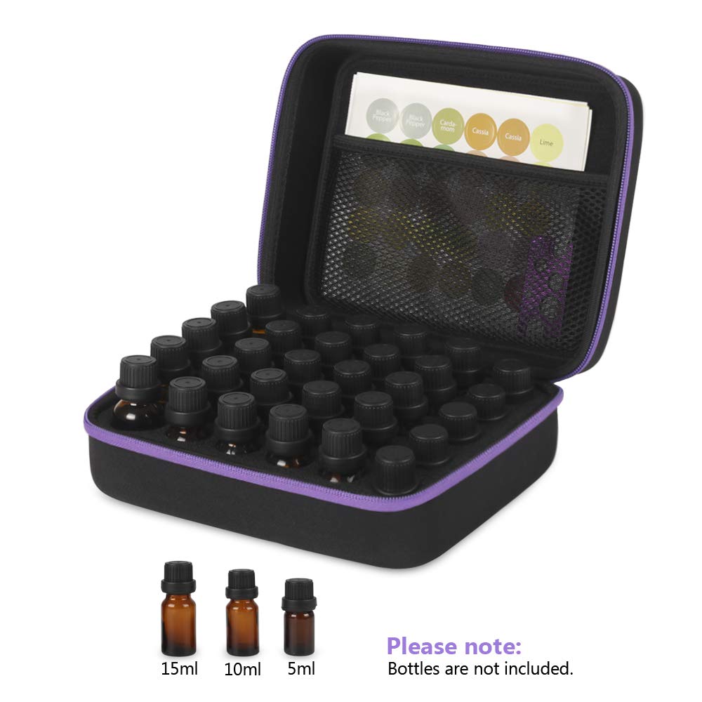 Interior view of 30-bottle essential oil holder case with foam padding