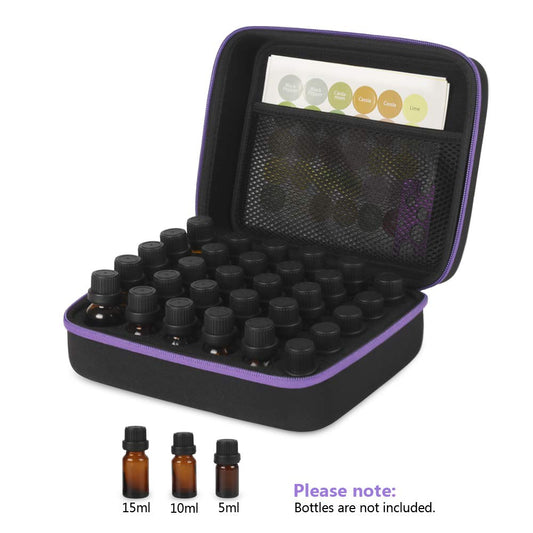 Interior view of 30-bottle essential oil holder case with foam padding