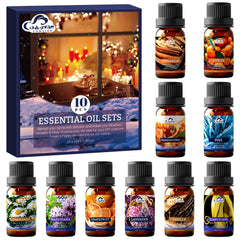 10-piece essential oil gift set in amber bottles