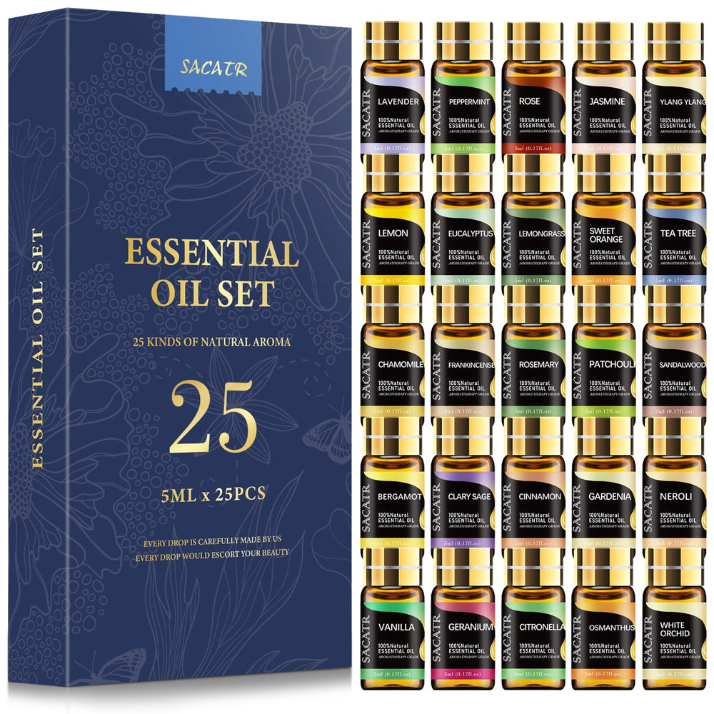 Image showing all 25 x 5ml essential oil bottles in the set