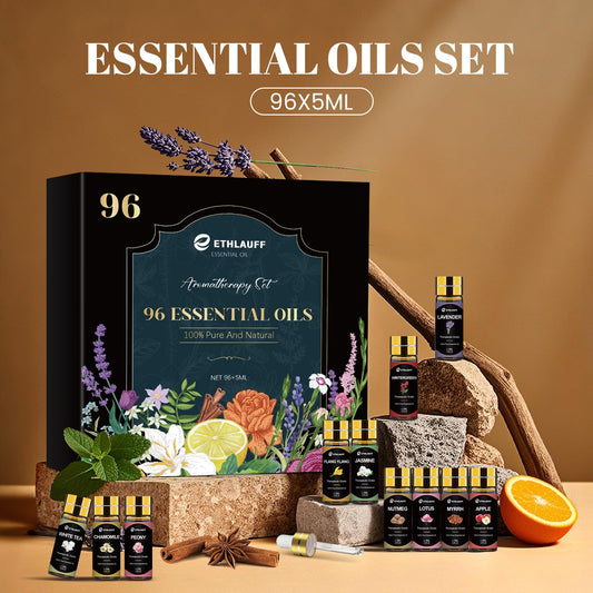 Luxury 96-bottle essential oil set displayed in organizer