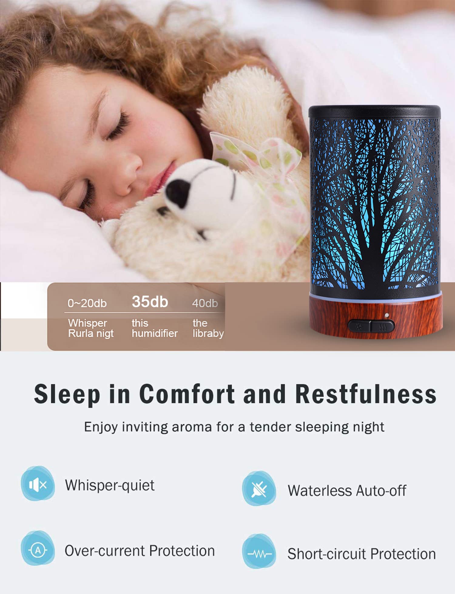 Diffuser placed on a bedside table in a cozy bedroom