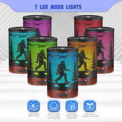 Close-up of Bigfoot essential oils diffuser showing color lights