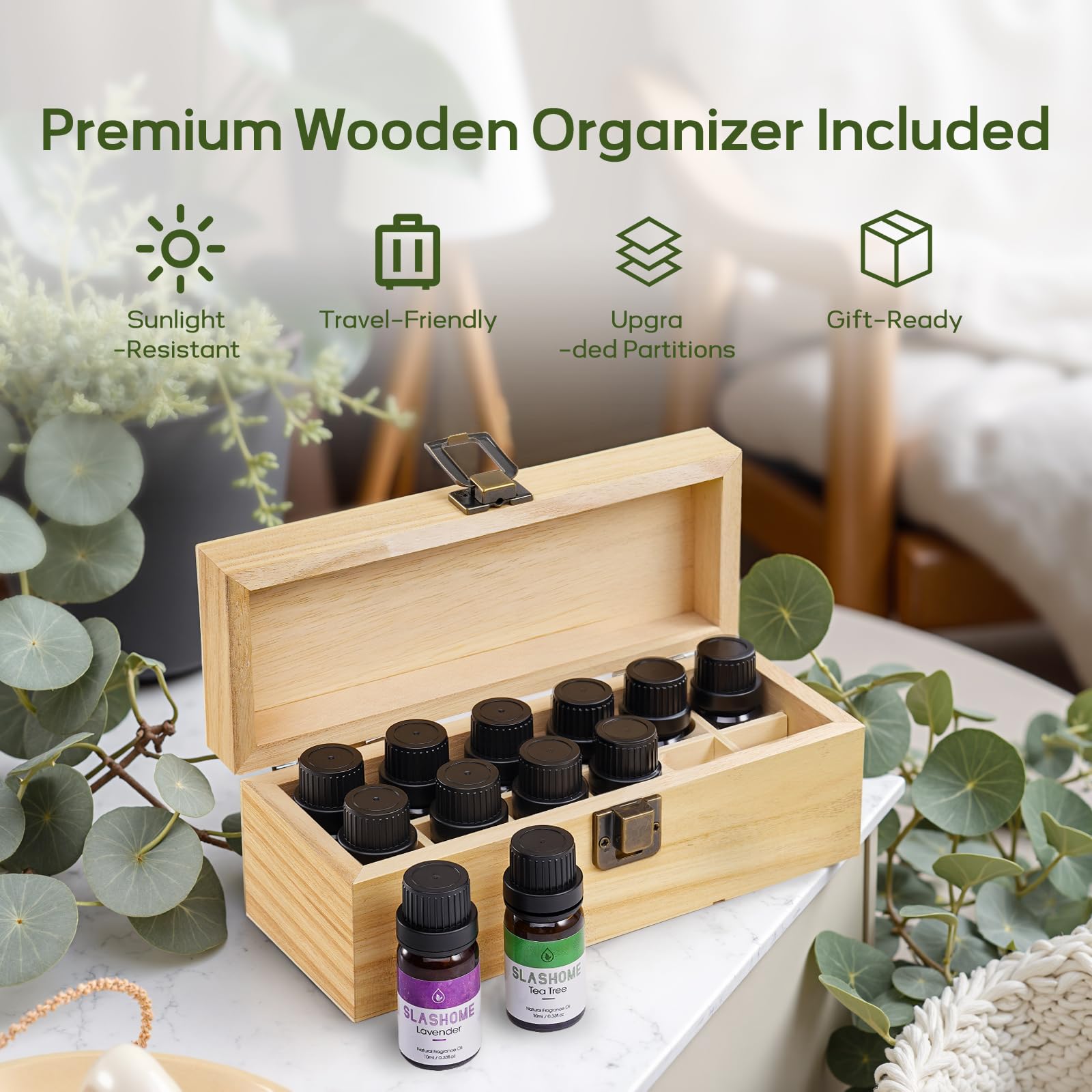 Bergamot essential oil bottle from Italy in wooden gift box