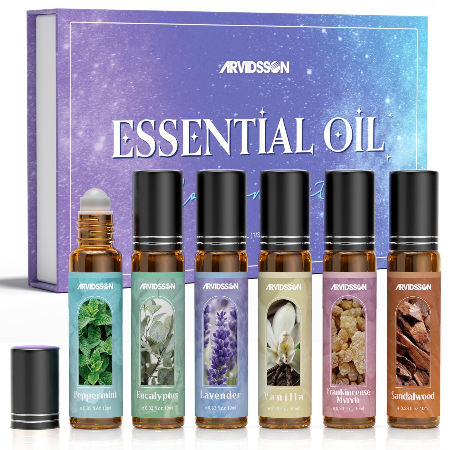Lavender essential oil roll-on bottle