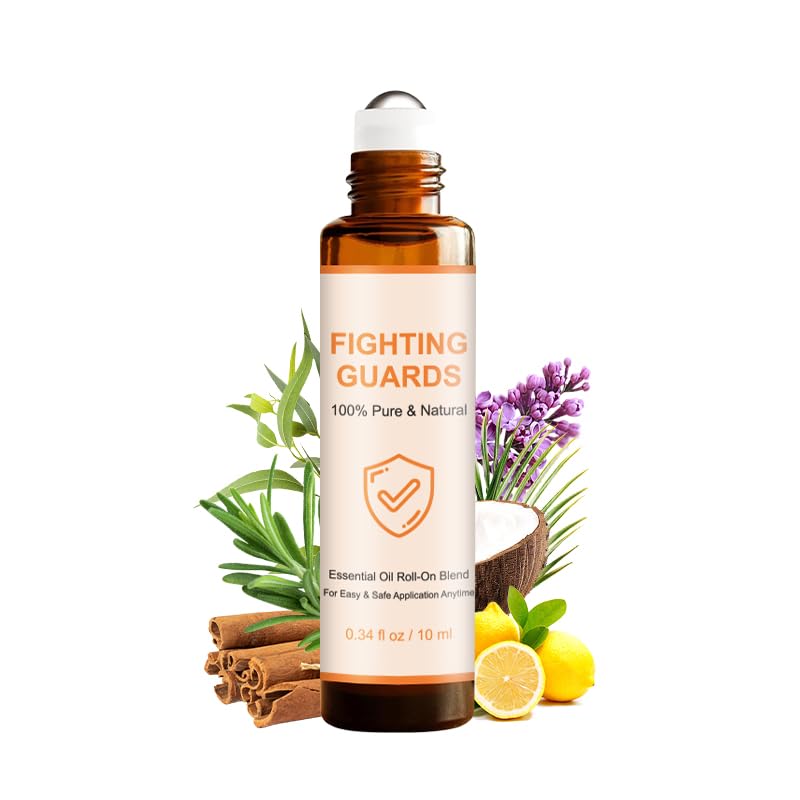 Bottle of Essential Oils Roll On with organic rosemary, lemon, eucalyptus and clove in coconut oil with vitamin E
