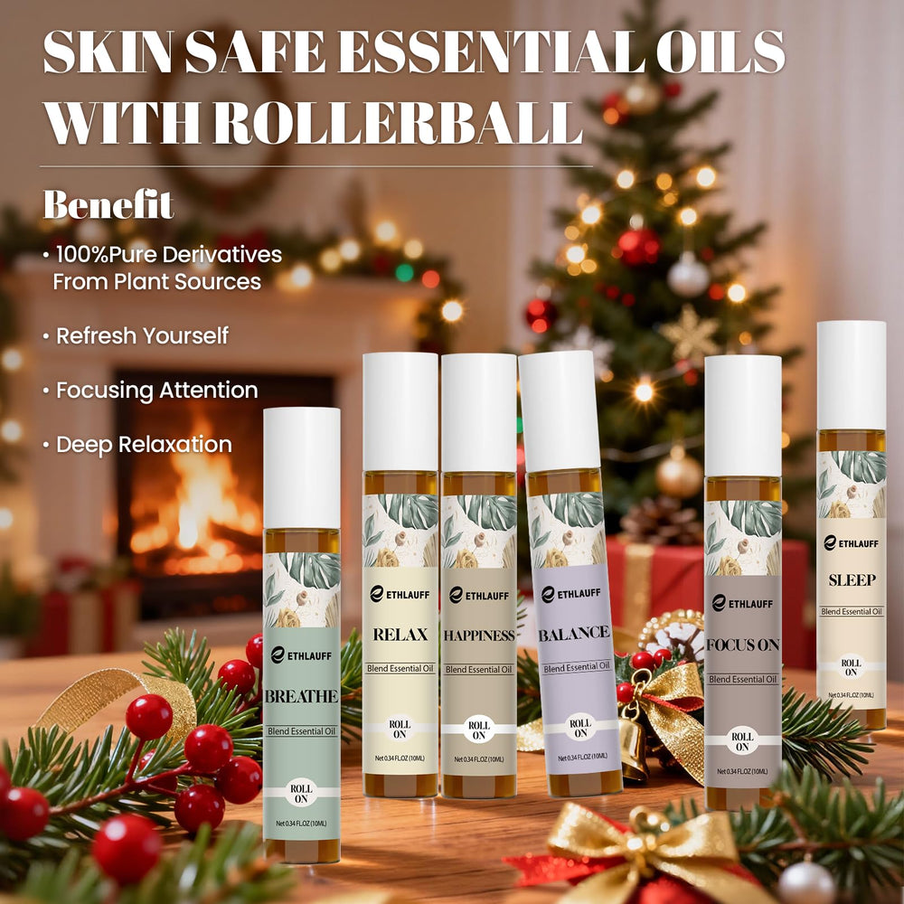 Gift-ready packaging and full collection image of the essential oils roll-on set