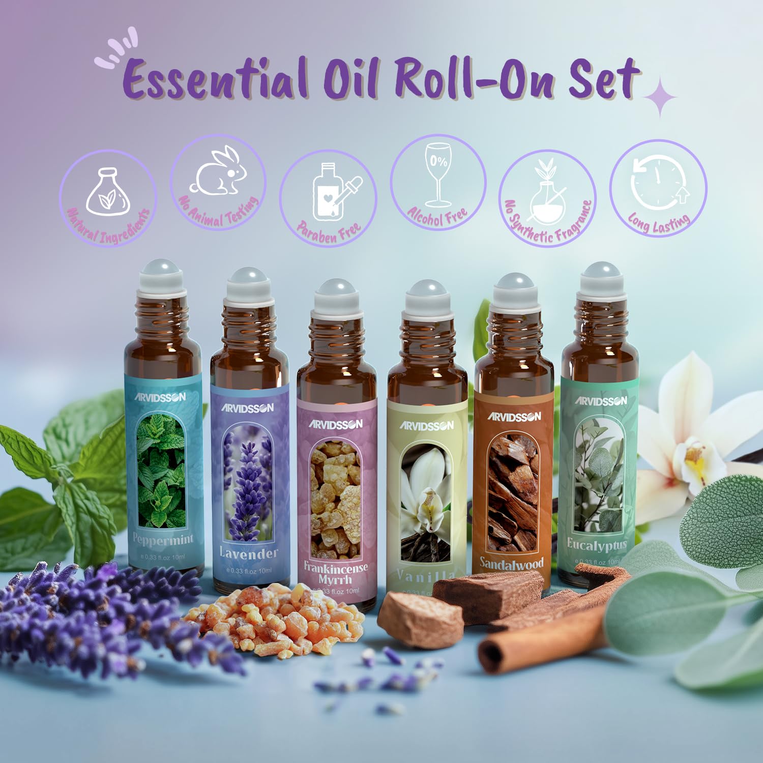 Vanilla essential oil roll-on bottle