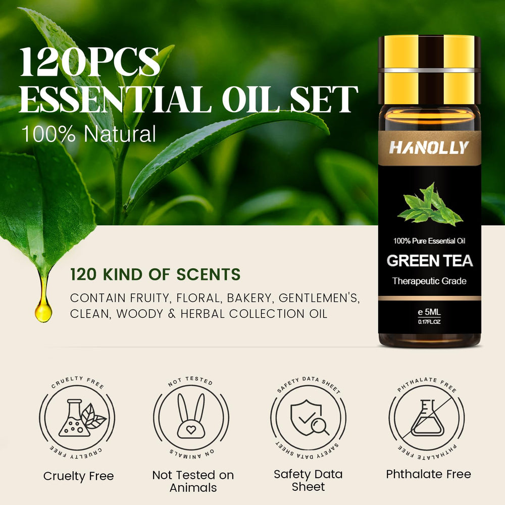 Diverse essential oil collection featuring fruity and floral scents