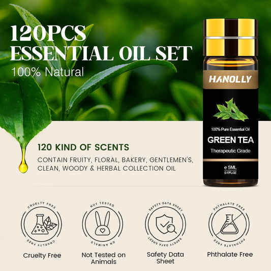 Diverse essential oil collection featuring fruity and floral scents