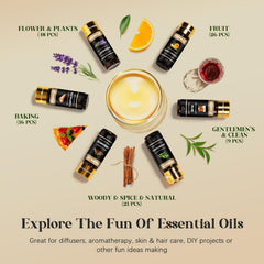 Array of floral and herbal essential oils for diffusers and skincare
