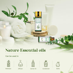 Display of 24 essential oil bottles with varied label colors