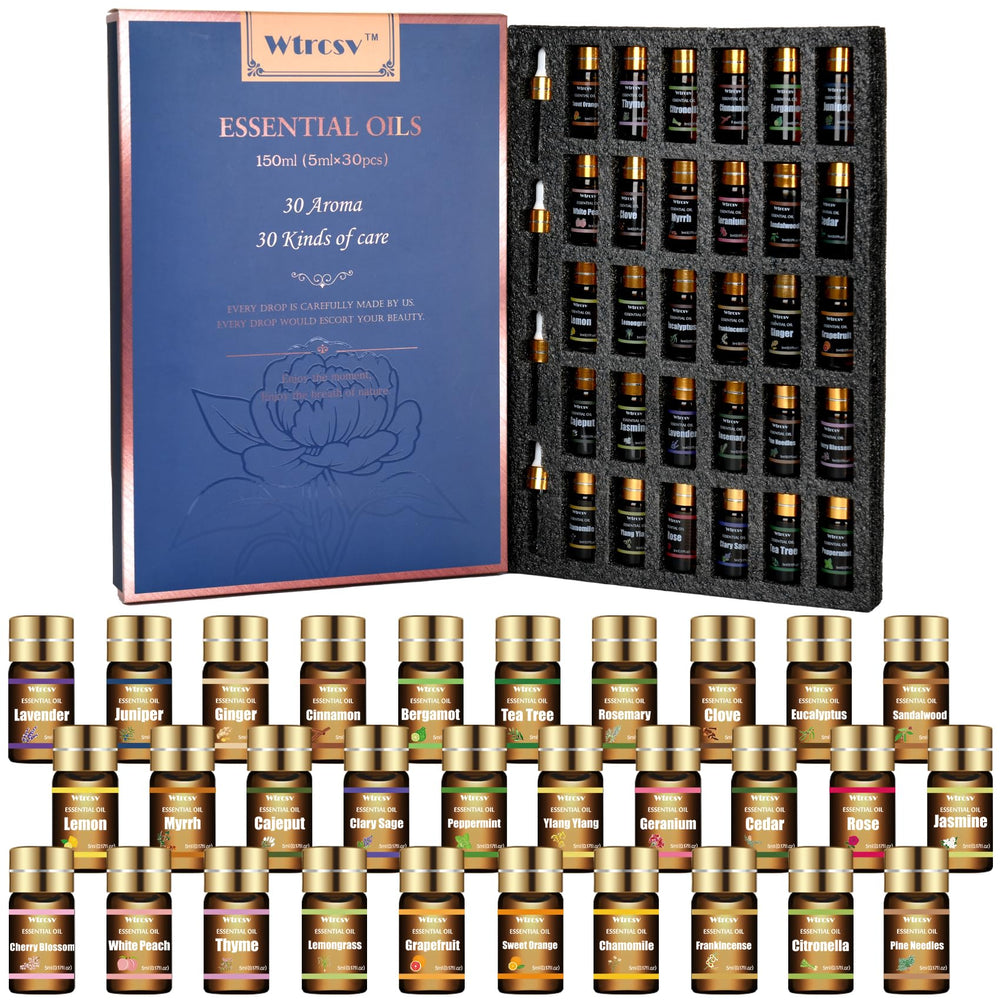 Wtrcsv essential oils set 30x5ml bottles in display packaging