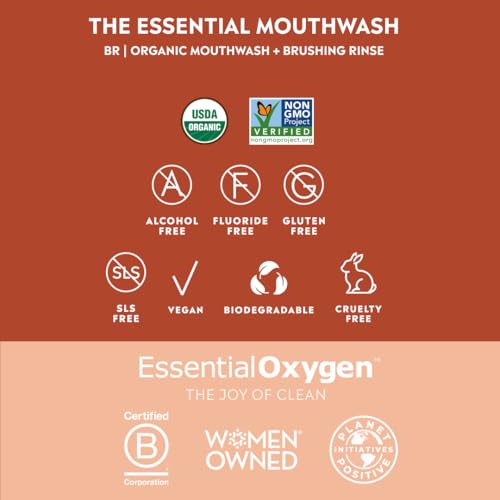 Close-up of ingredients on Essential Oxygen Cinnamint Mouthwash label
