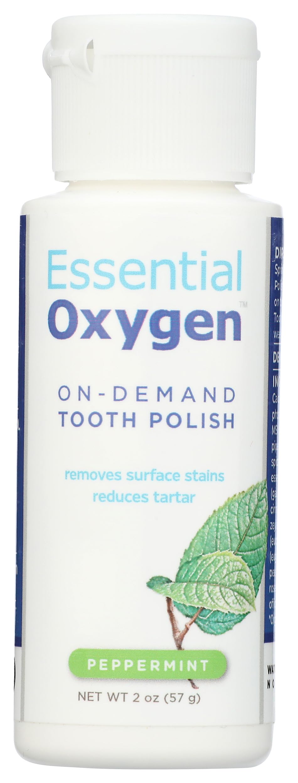 Front view of ESSENTIAL OXYGEN Organic Mint Tooth Polish 2oz bottle