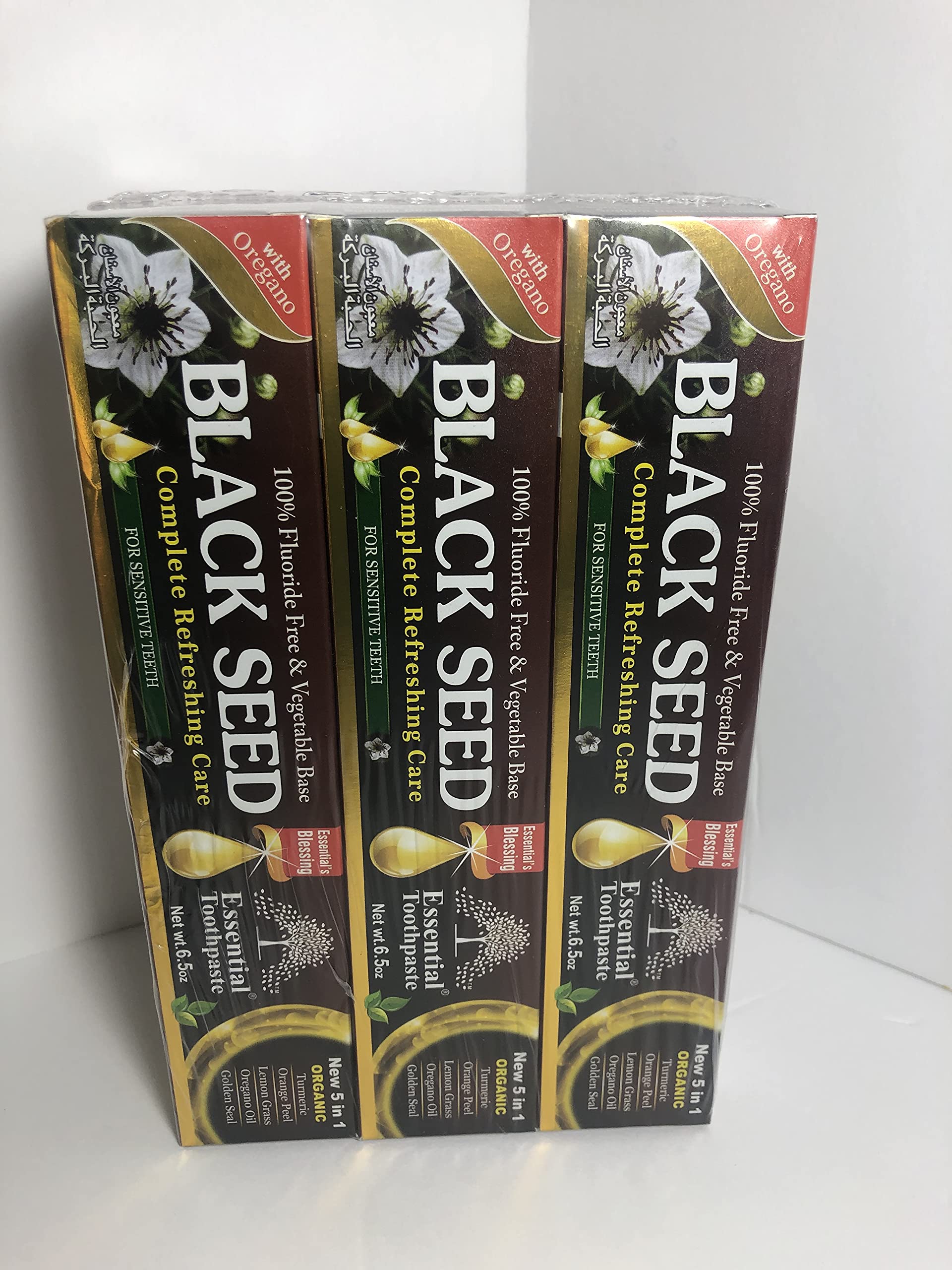 Front view of Essential Palace Organic Black Seed Toothpaste packaging