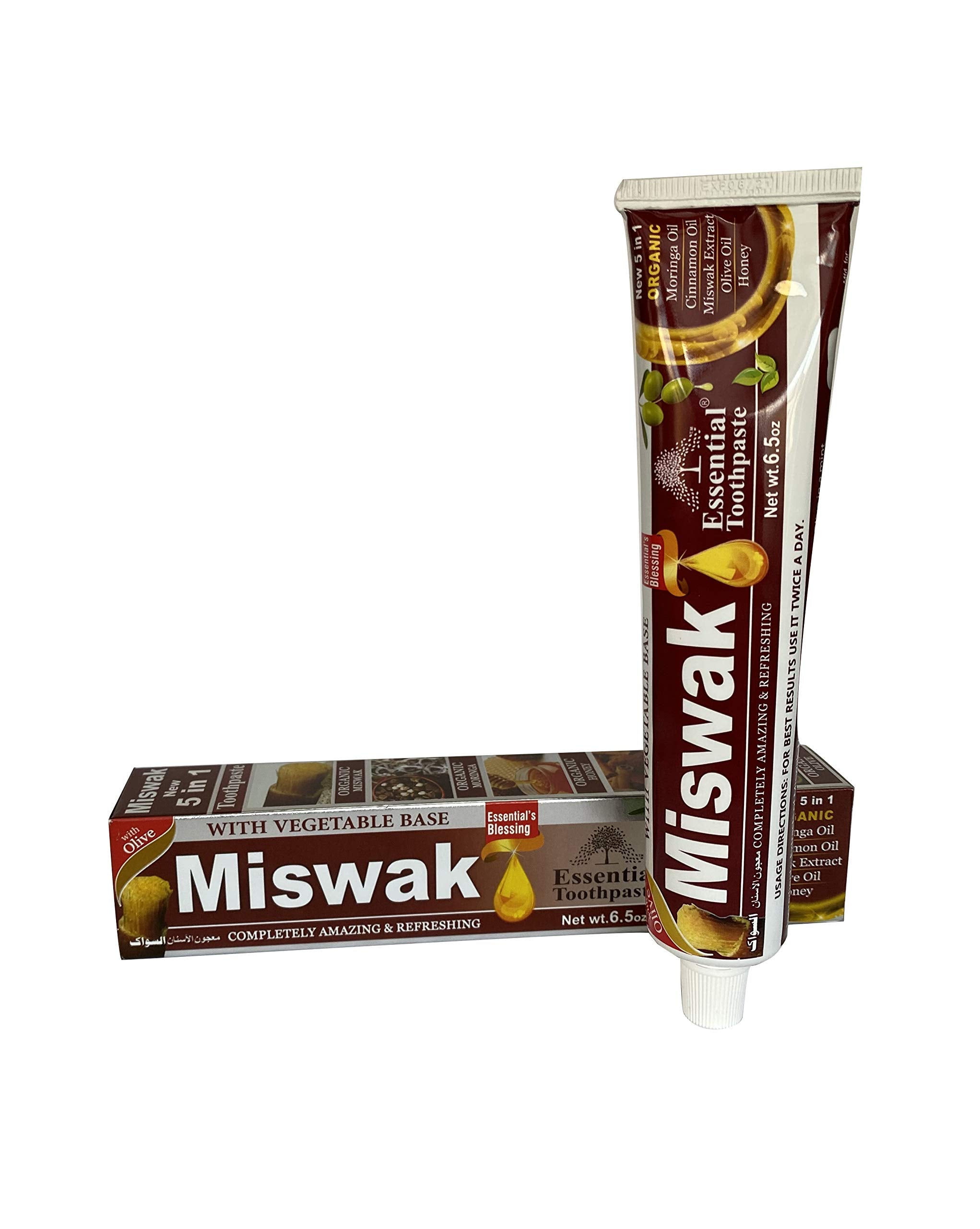 Ingredients display on Essential Palace Miswak toothpaste packaging