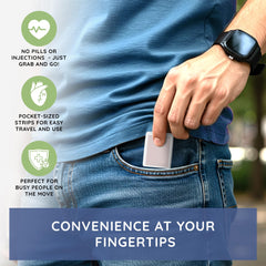 Packs of sublingual strips showing compact pocket-sized design