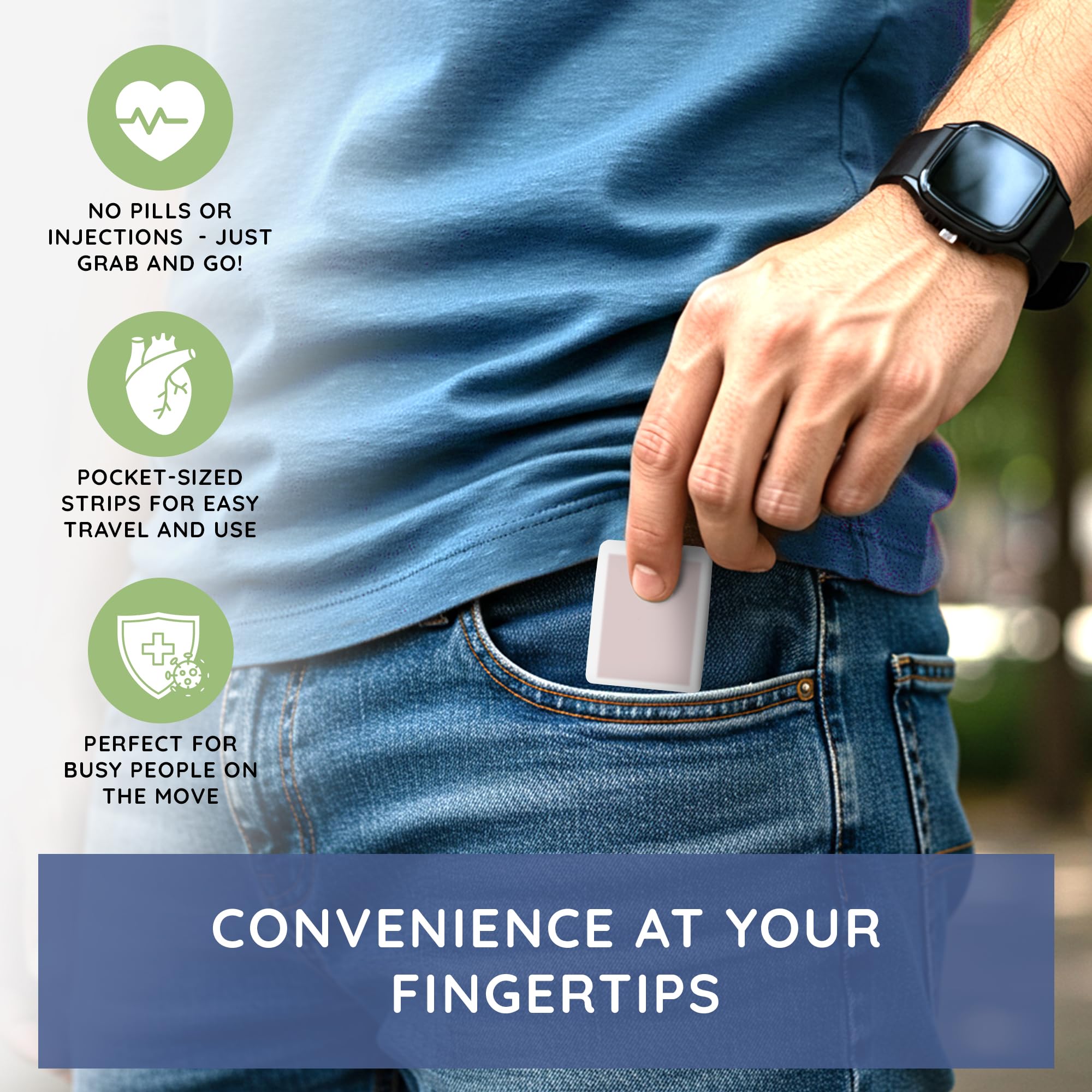 Essential Source pocket-sized energy strip packaging for easy daily use.