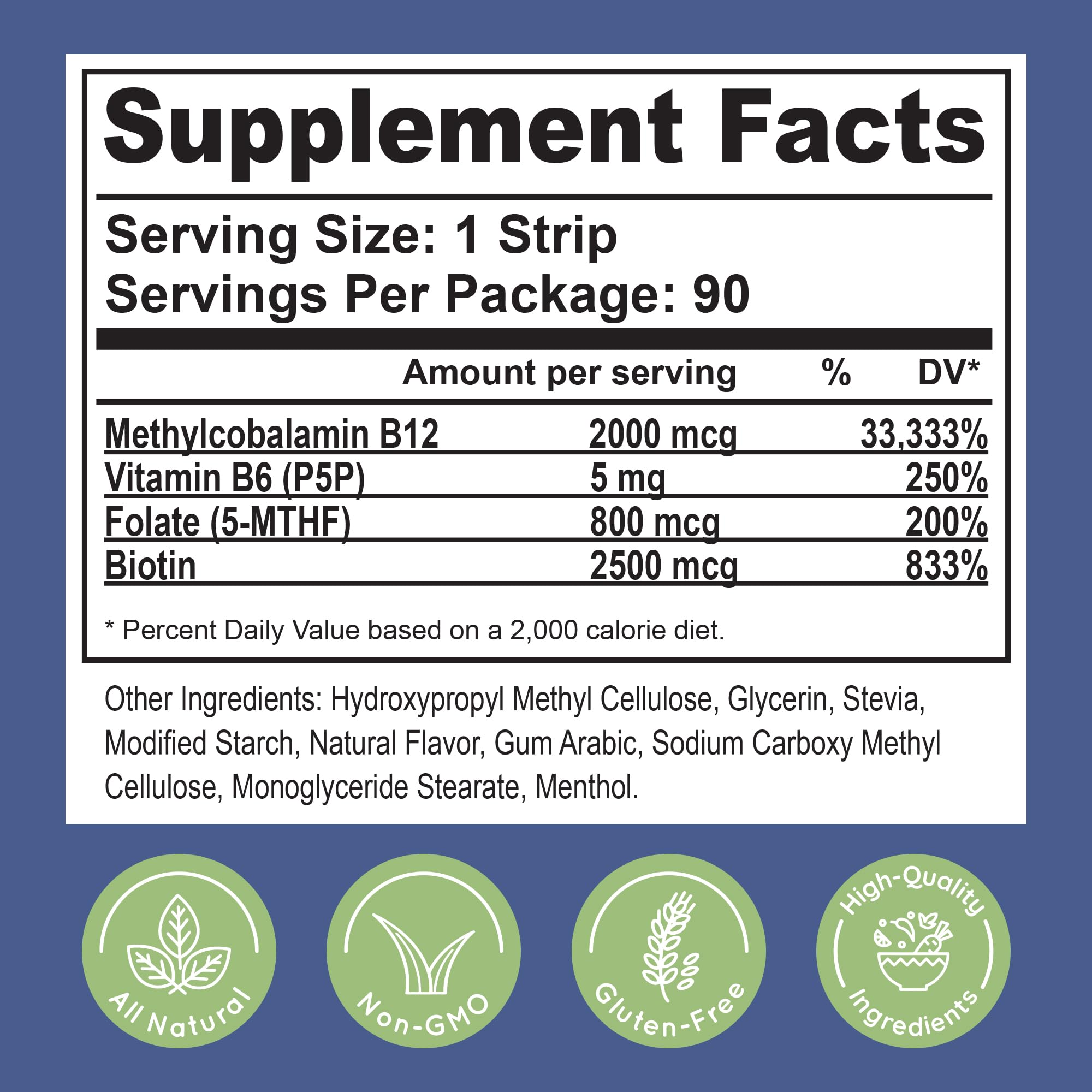 Essential Source sublingual B12 strip promoting nerve function and circulation.