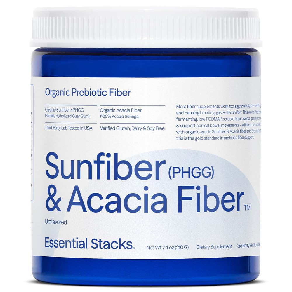 Essential Stacks Sunfiber PHGG and Acacia Prebiotic Fiber powder container front