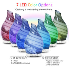 Close-up of glass diffuser showing color-changing LED lights