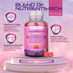Nutrition panel highlighting 850mg magnesium citrate and magnesium glycinate