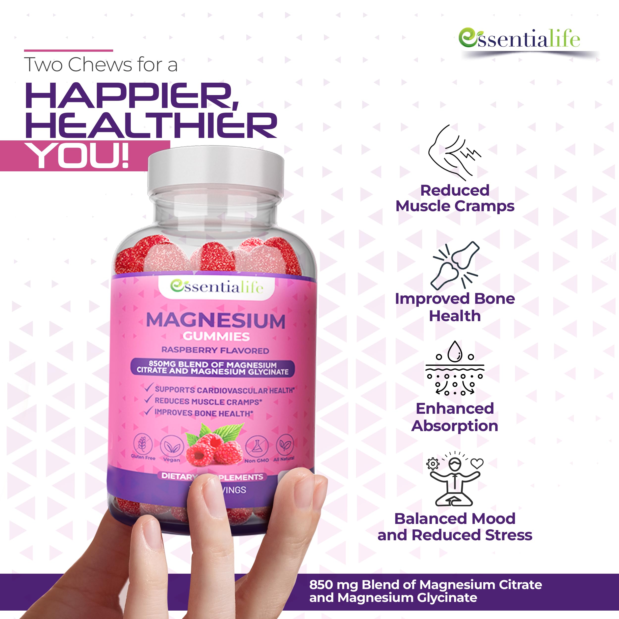 Two-pack magnesium gummies on a white background
