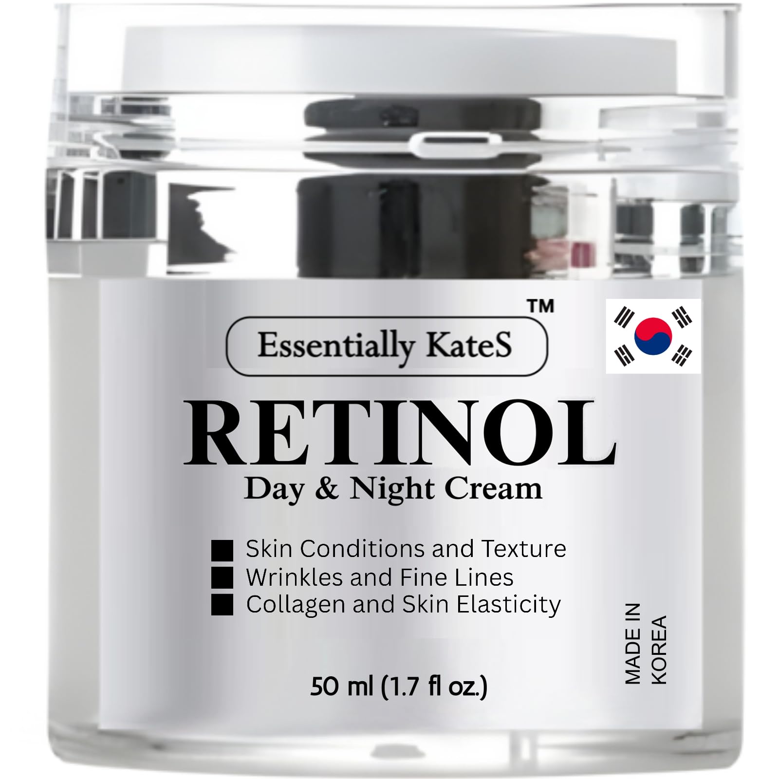 Essentially KateS Retinol Cream bottle close-up for lightweight, hydrating skincare routine.