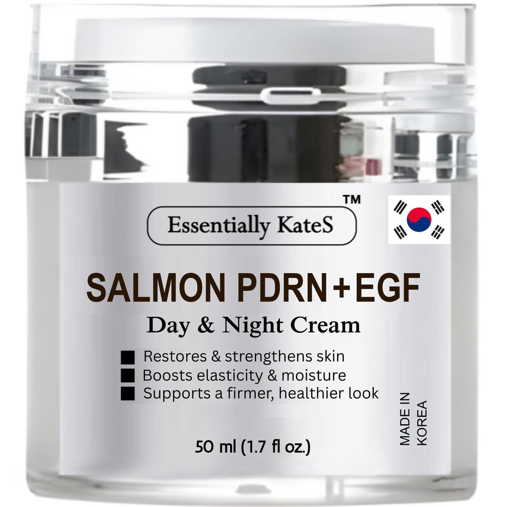 Essentially KateS Salmon PDRN EGF Day Night Cream jar suggesting renewed firmness and hydration