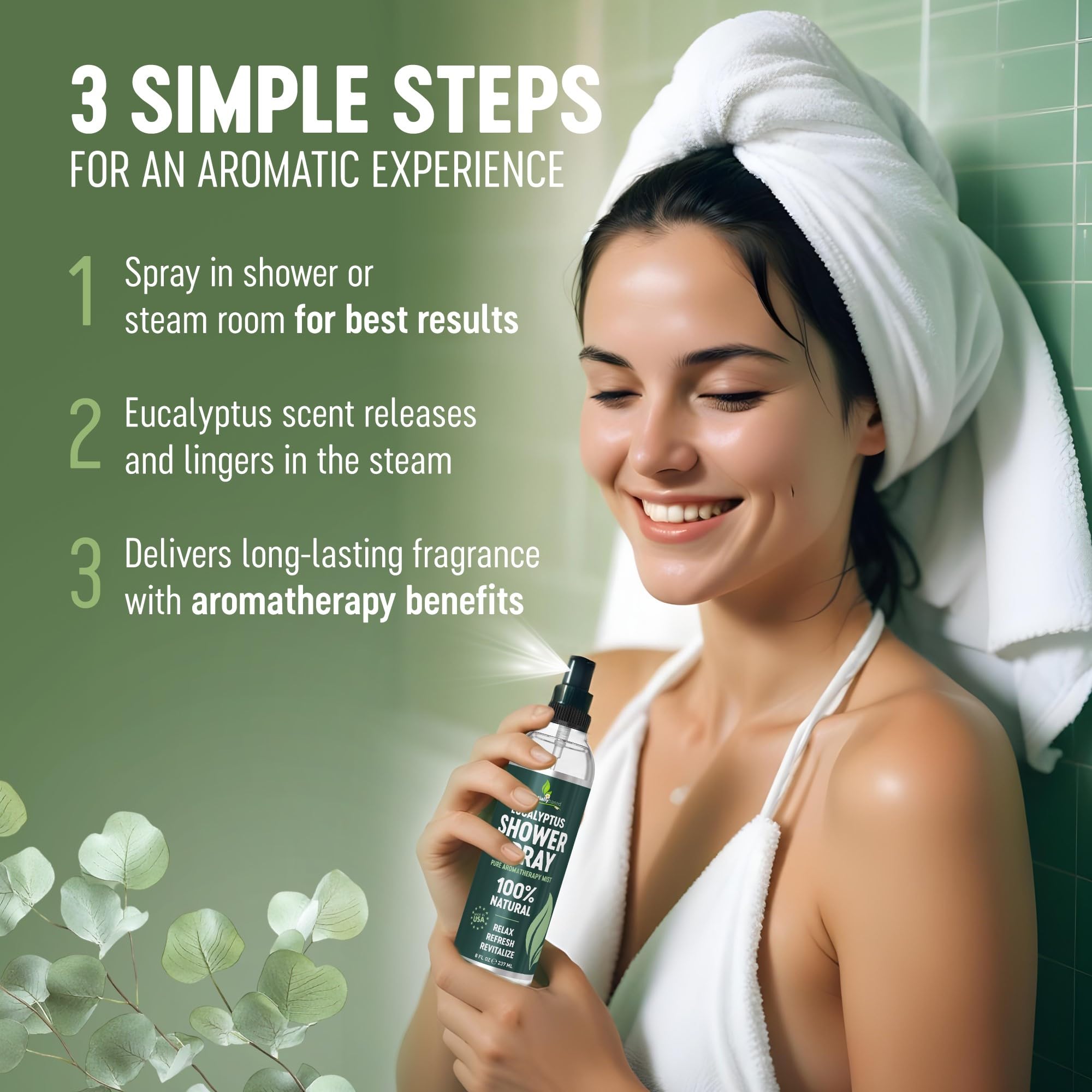 Application shot of eucalyptus shower spray under running water