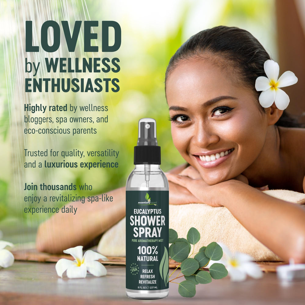 Relaxing steam room aromatherapy setting with eucalyptus spray