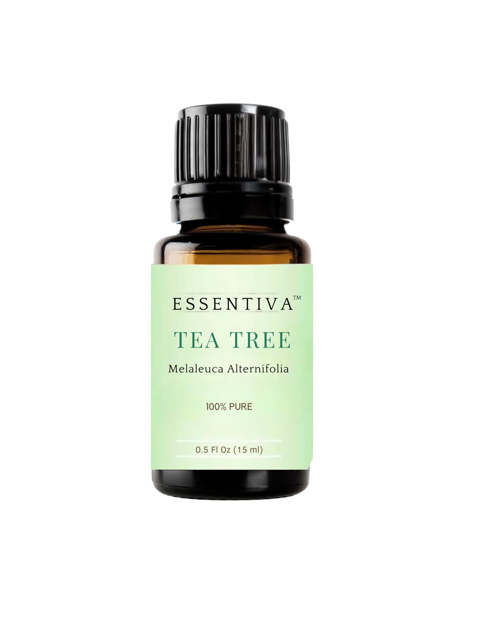 Essentiva Tea Tree Oil bottle in amber glass protects potency and freshness.