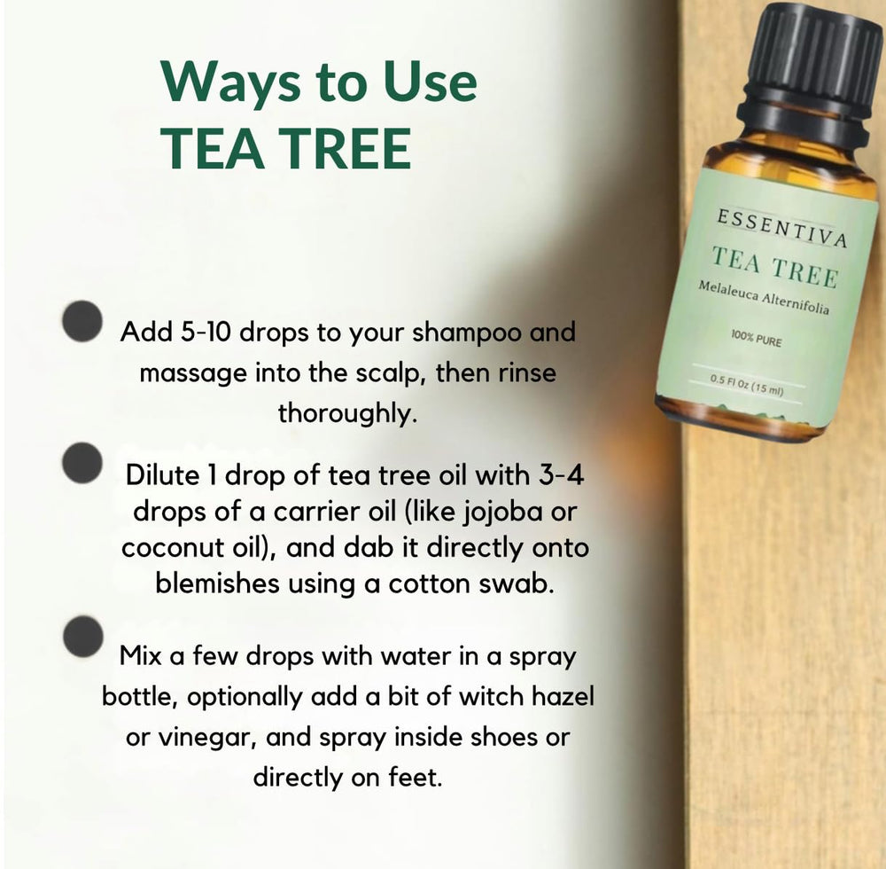 Essentiva Tea Tree Oil diffuser use introduces a subtle, cleansing scent.