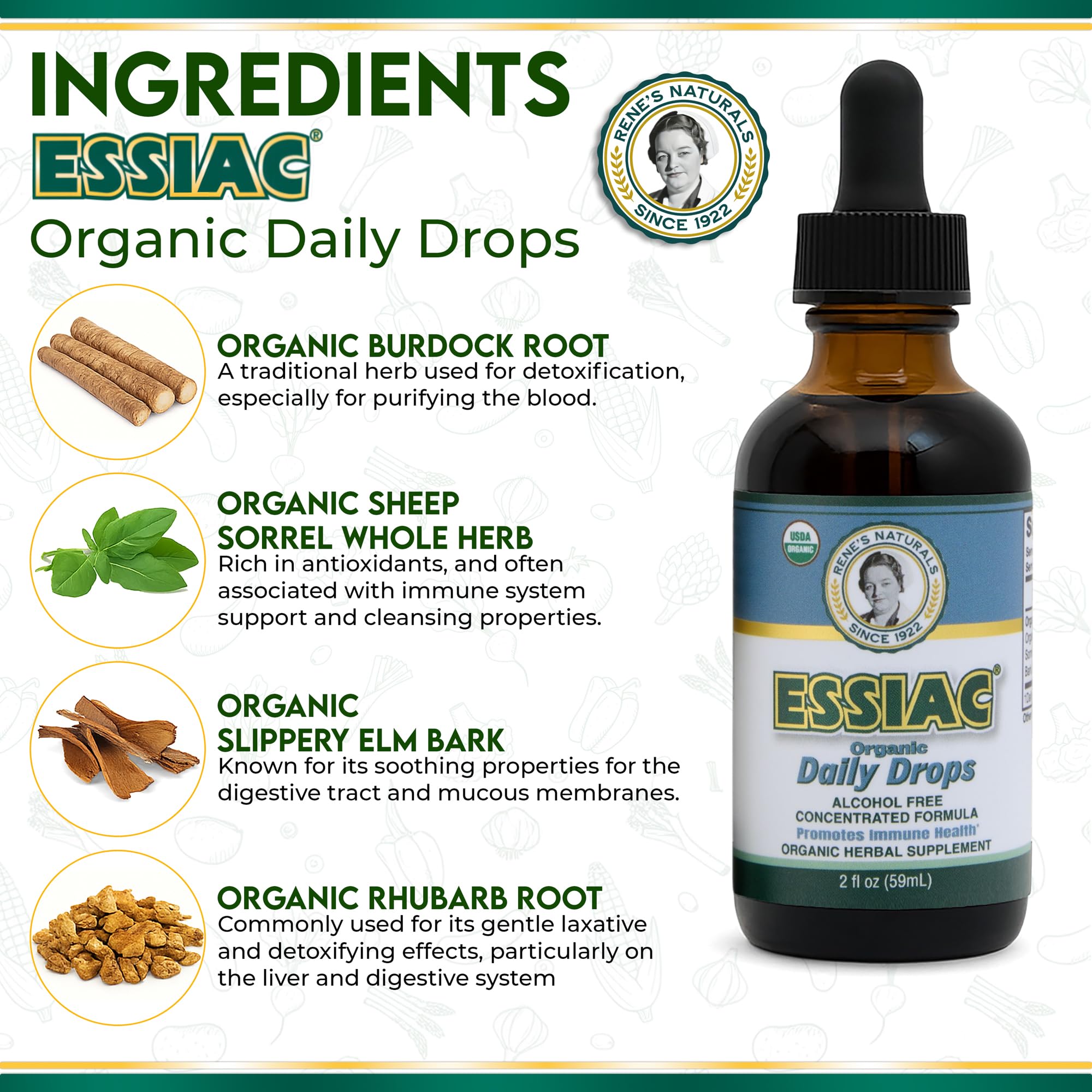 Close-up of Essiac Daily Drops bottle label