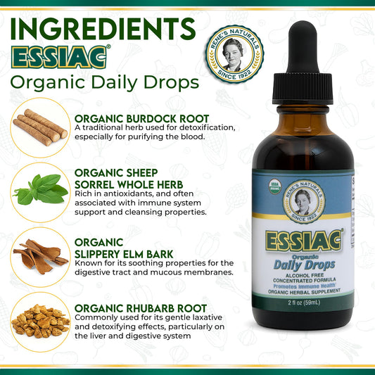 Close-up of Essiac Daily Drops bottle label