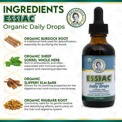 Close-up of Essiac Daily Drops bottle label