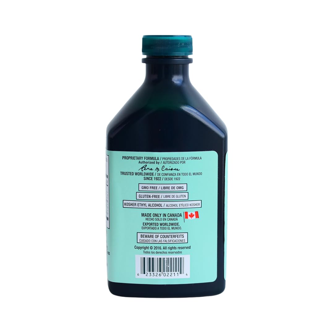 Dark tinted Essiac bottle with label and cap