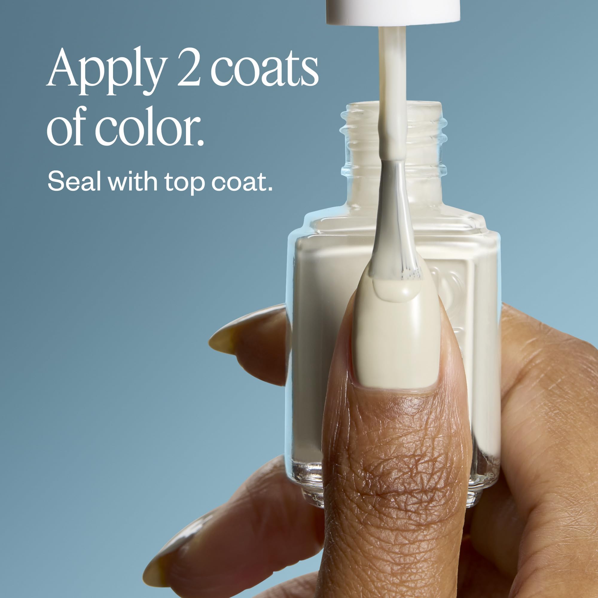 essie manicure two coats guide shows achieving flawless coverage with base and top coats