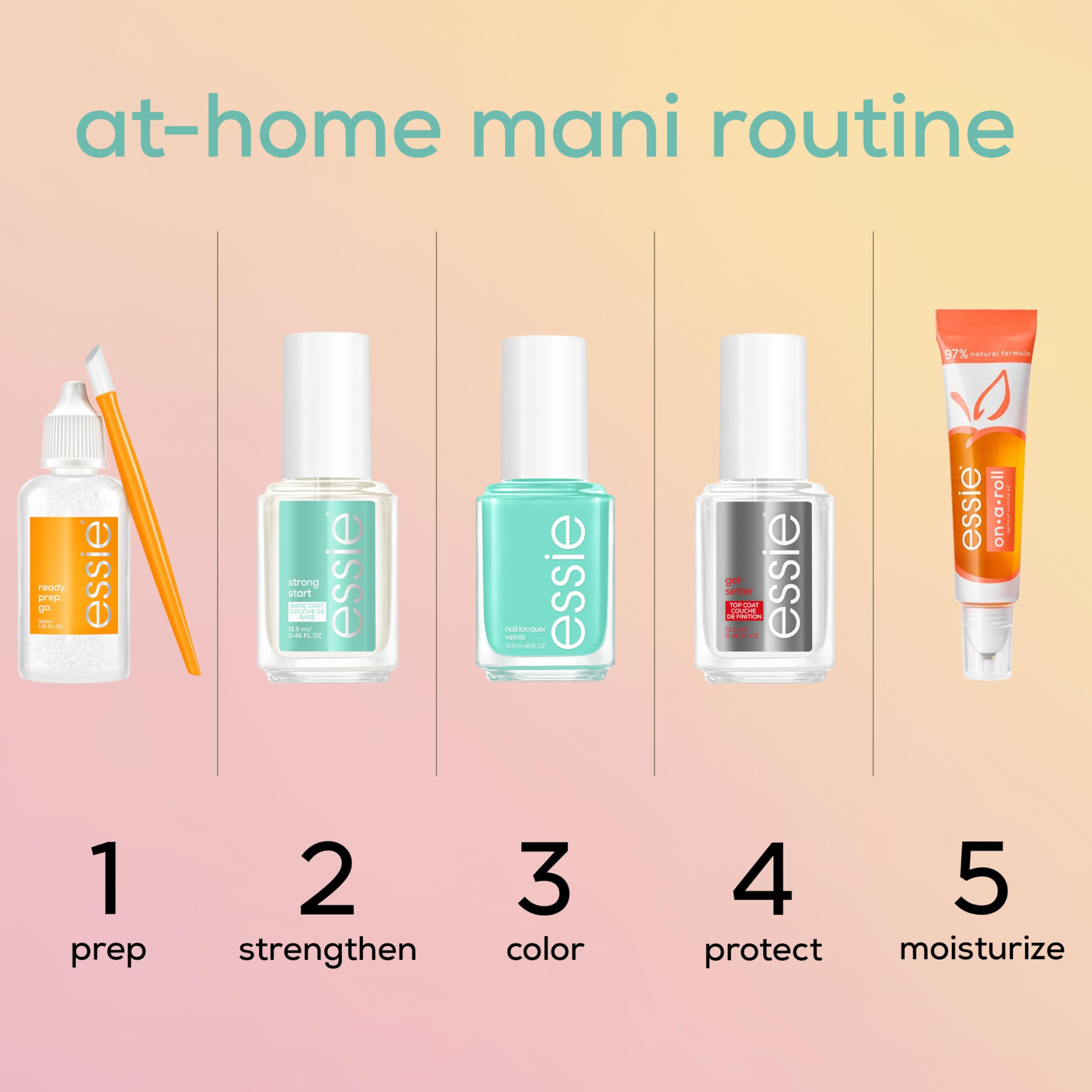 Essie one-coat subtle glow option on bare nails