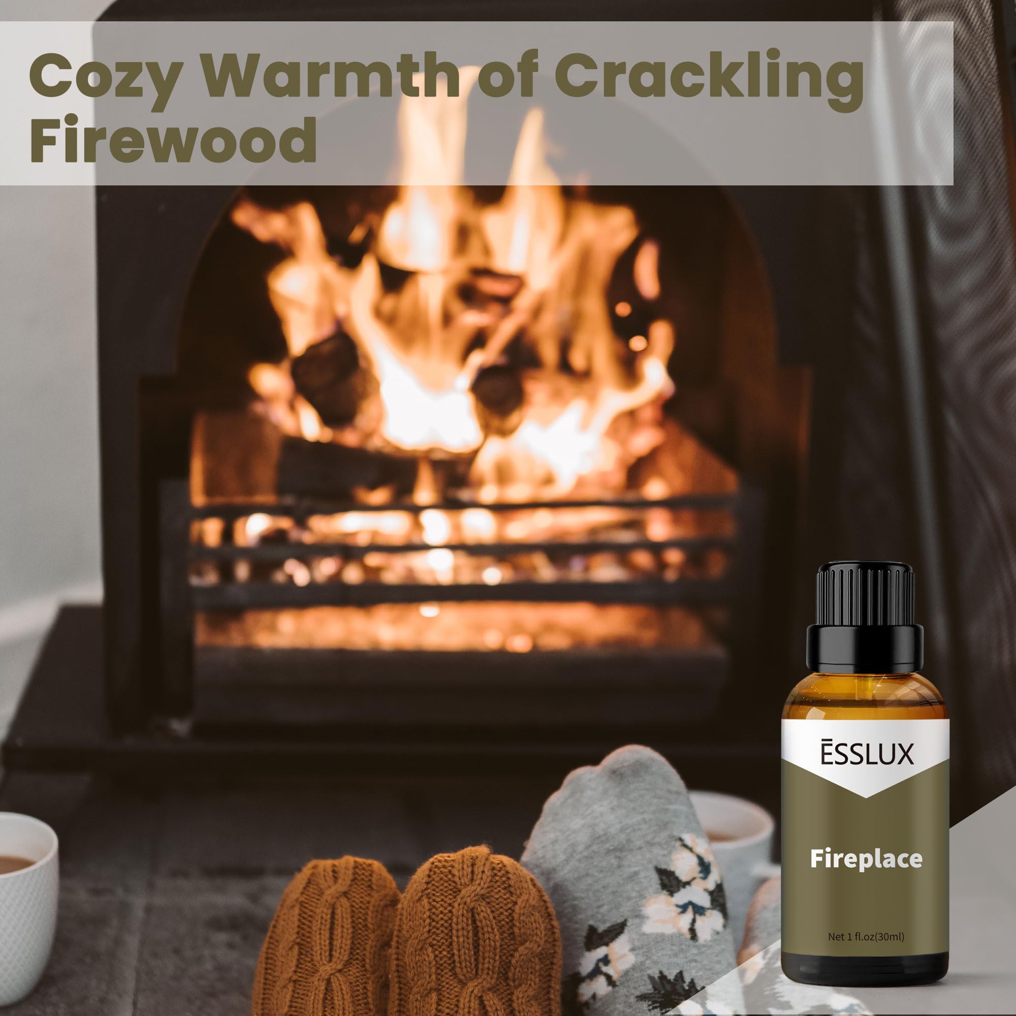 Warm cozy fireplace scent diffusing in a room