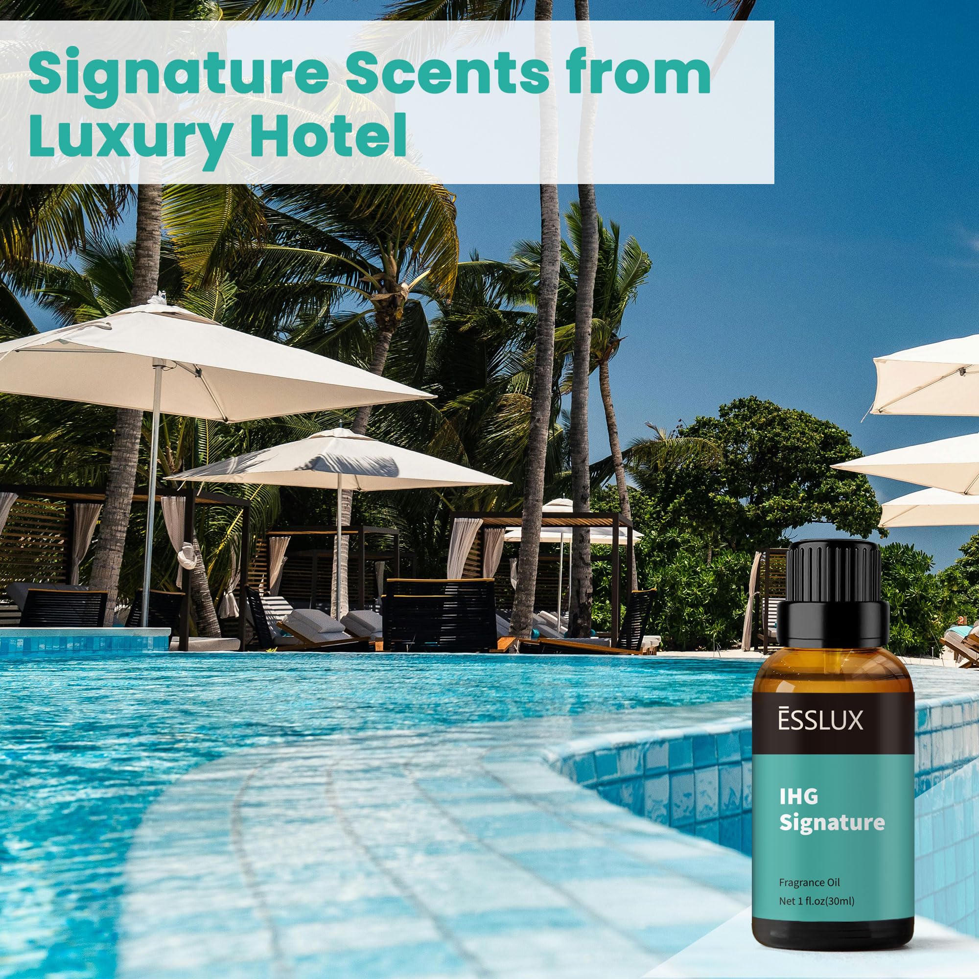 Close-up of ESSLUX IHG Signature fragrance oil bottle