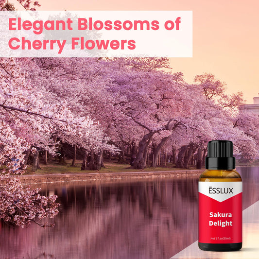 Cherry blossom aroma in an amber-bottle packaging for Sakura Delight.