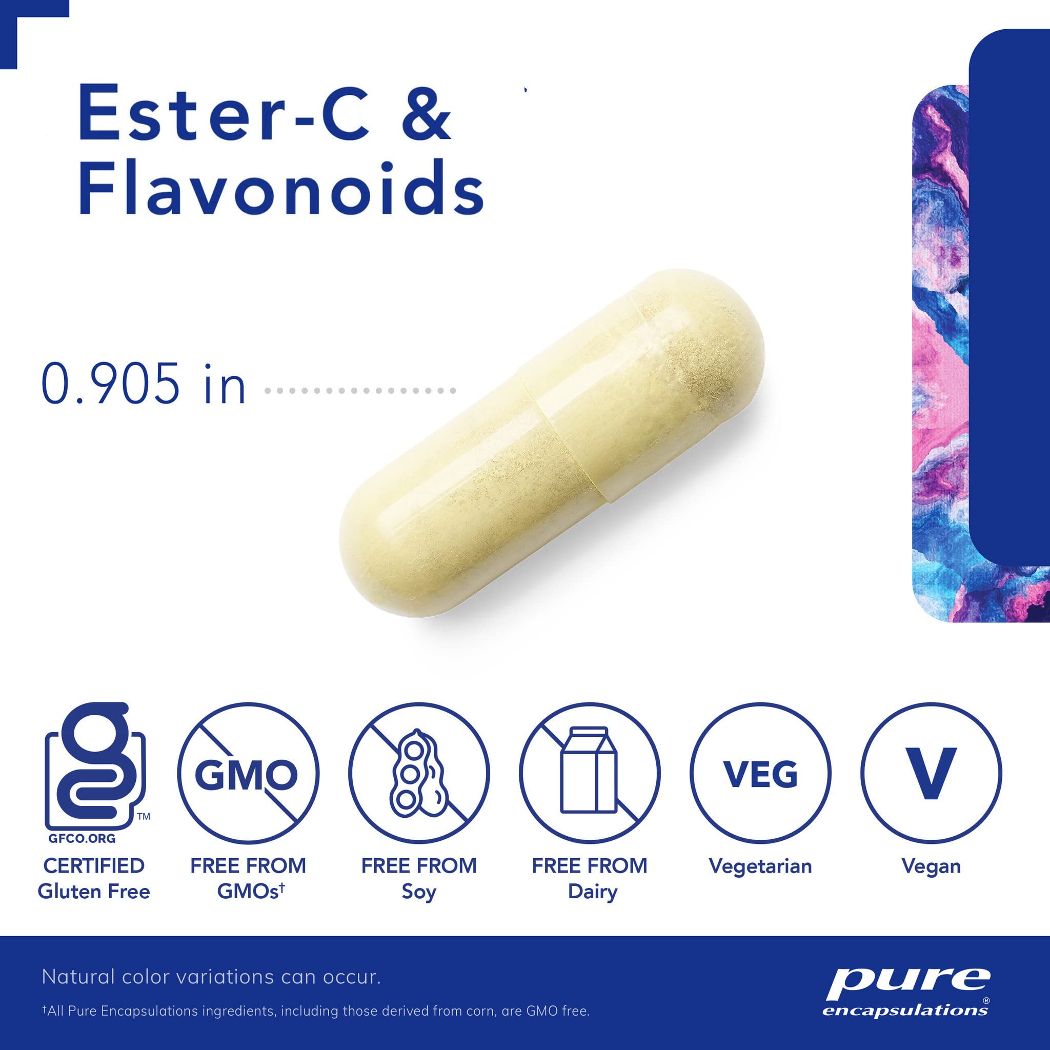 Ester-C & Flavonoids capsules on white surface