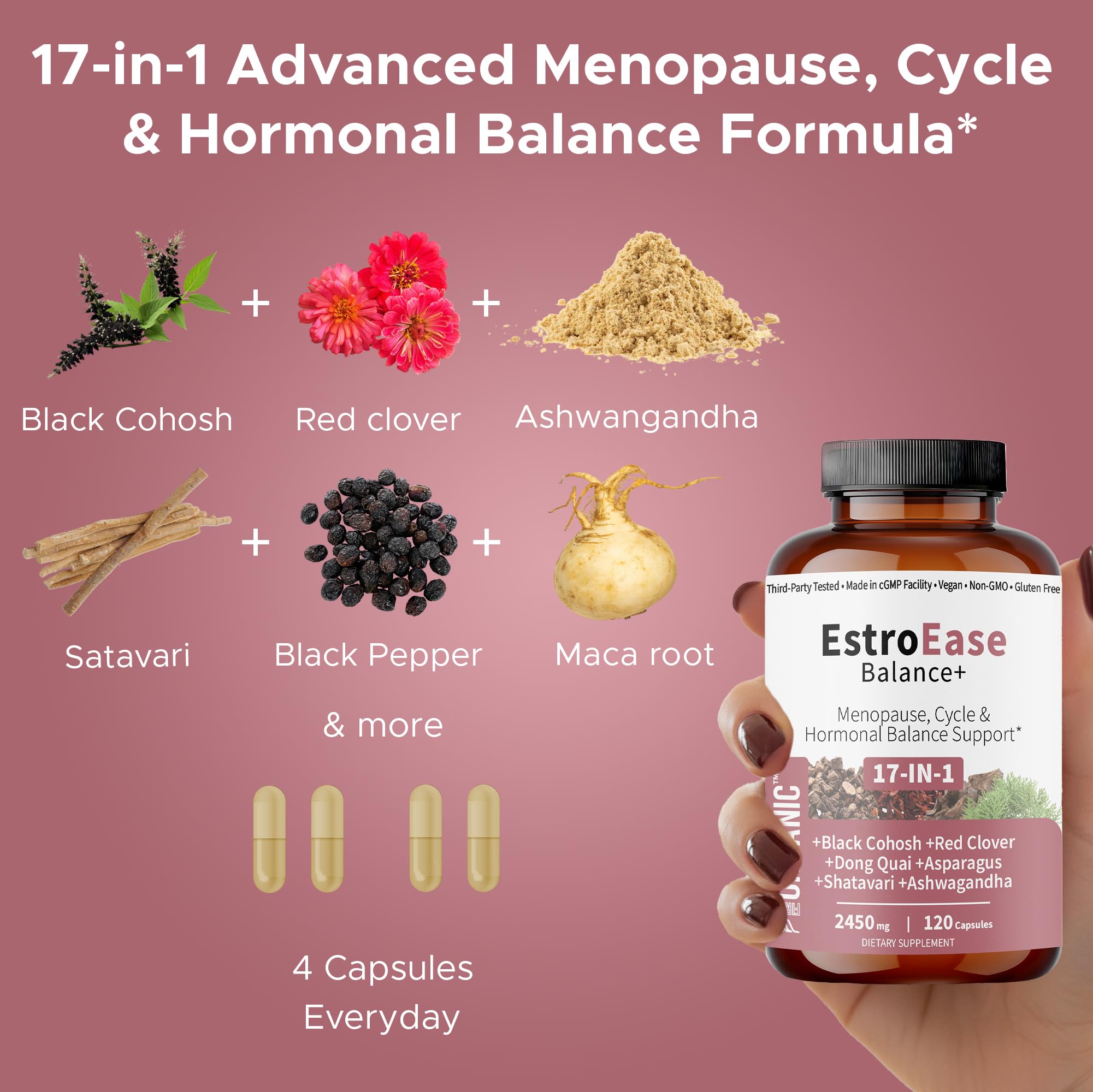 Vegan, non-GMO, gluten-free EstroEase Balance+ formula
